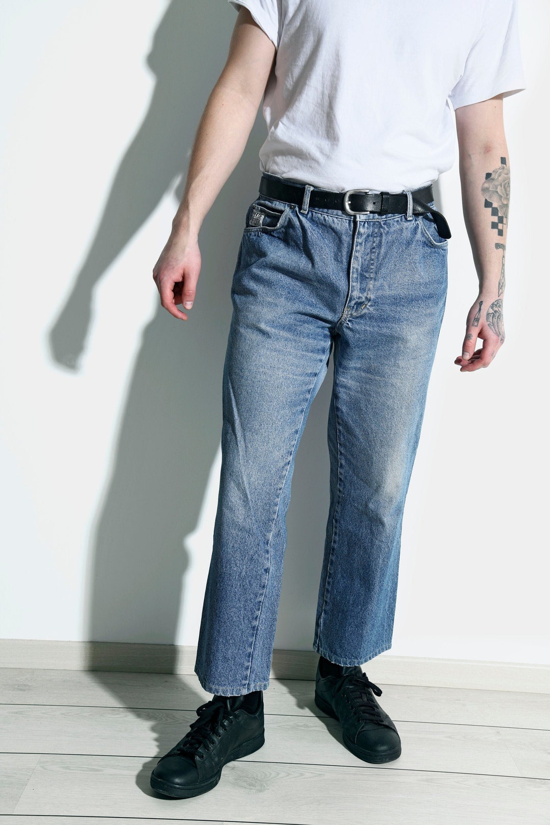 Men's Vintage 80s Straight Jeans 90s Retro Mid Blue Washed Jeans Retro ...