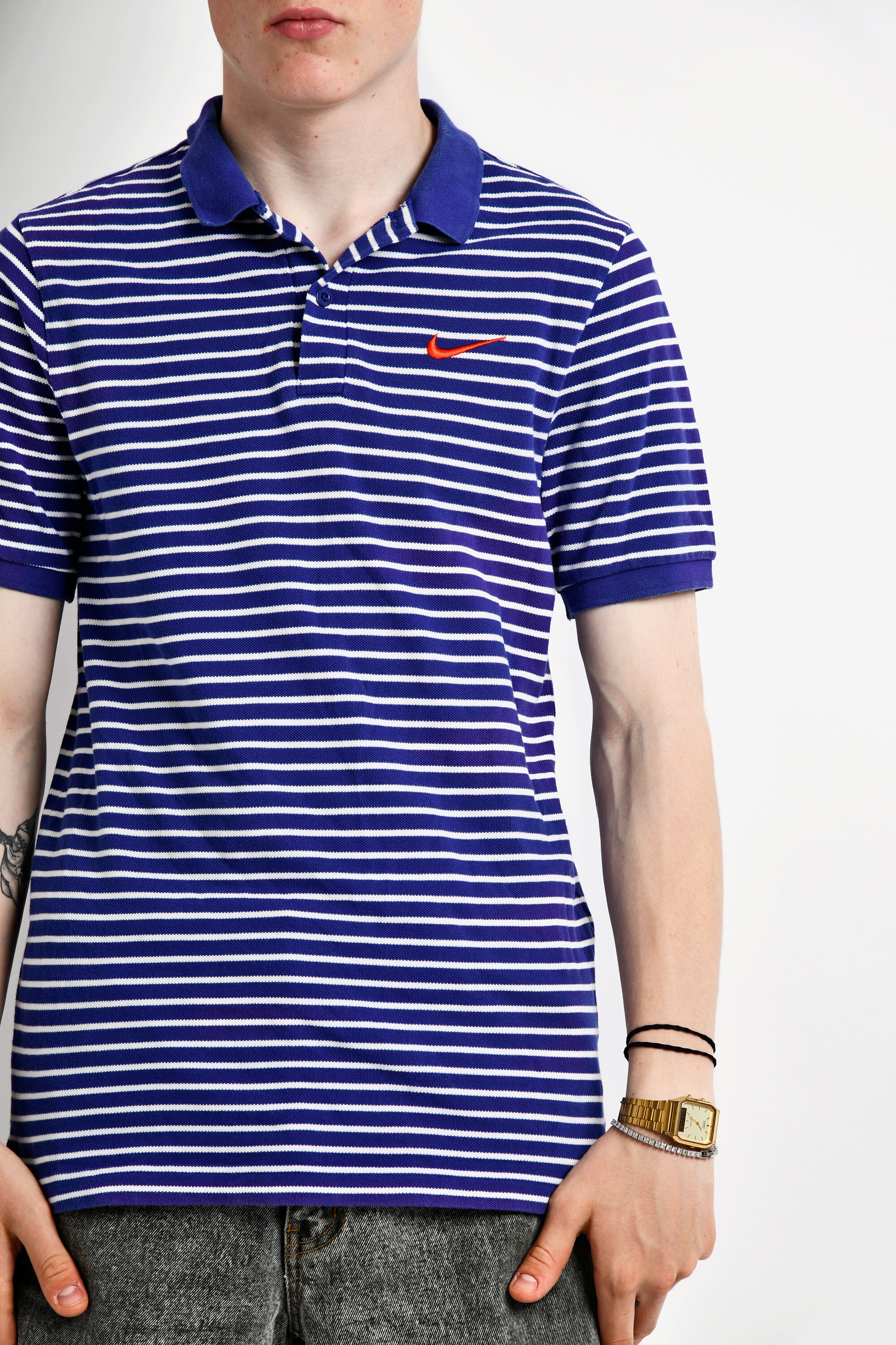 USA製 希少 NIKE ポロシャツ 2XL マルチカラー オールド Y2K NIKE Vintage Polo Shirt Blue Colour Striped Men's | Summer