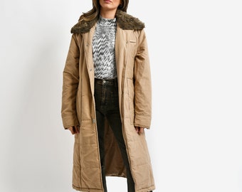 80s Retro Warm Parka Jacket Beige Brown Women's Long Coat
