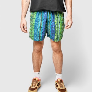 Vintage jaren 90 zomershort met abstract patroon veelkleurig blauwgroen | Boardshorts uit de jaren 80 voor heren | Retro strand kleurrijke surfer zwembroek M