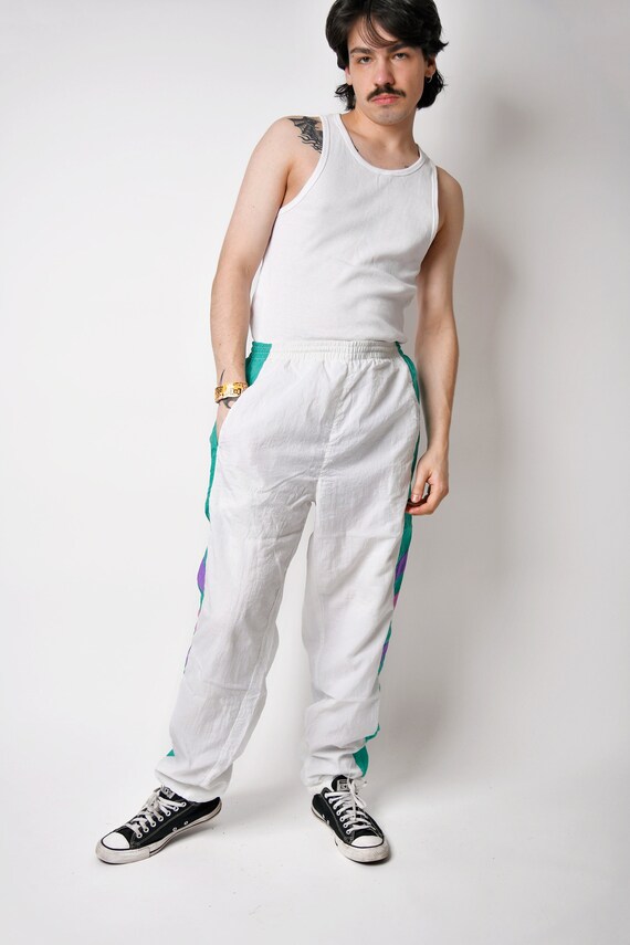 Vintage 90s Joggers White Multi Colour Men s 80s Sport Shell Pants