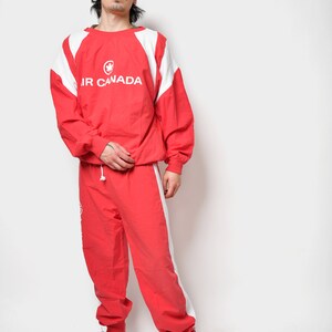 Vintage sweatsuit set red with Canadian Airline Air Canada logo print 80s 90s sport loungewear Old School retro tracksuit men Large L image 2