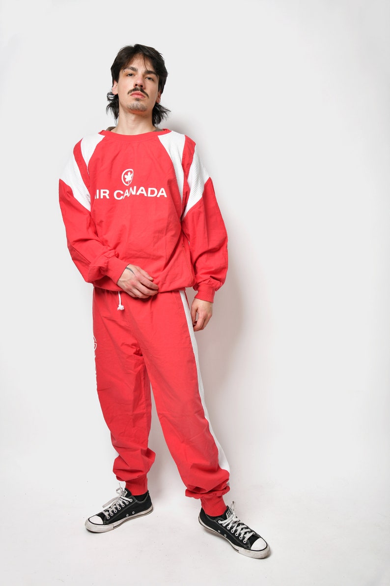 Vintage sweatsuit set red with Canadian Airline Air Canada logo print 80s 90s sport loungewear Old School retro tracksuit men Large L image 2