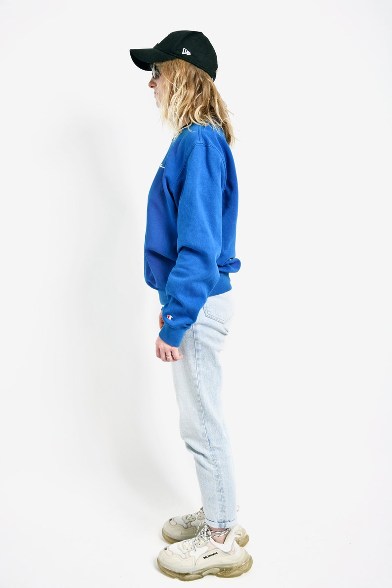 Vintage Champion sweatshirt in blue colour unisex Y2K 90s sport athletic jumper pullover crewneck sweater Women's M or Men's S size image 5