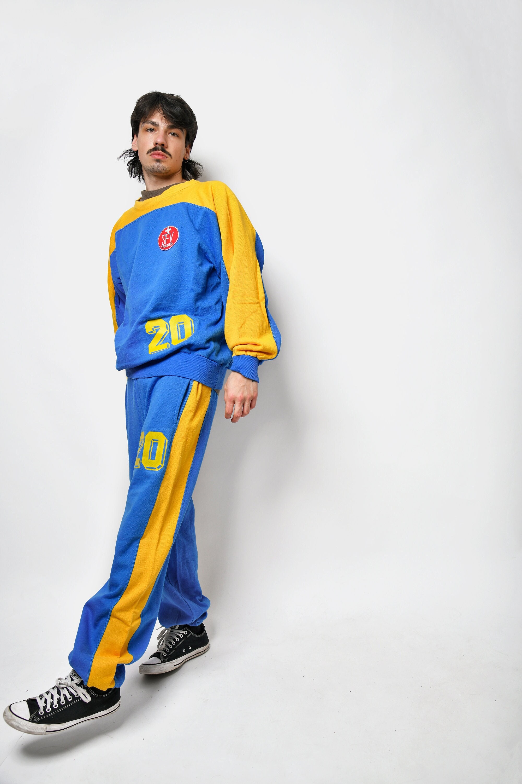 Vintage 90s Sweatsuit Set Mens Blue Yellow 80s Cozy Sport Sweat Jogging Suit Loungewear Old School Retro Full Tracksuit for Men XL Etsy UK