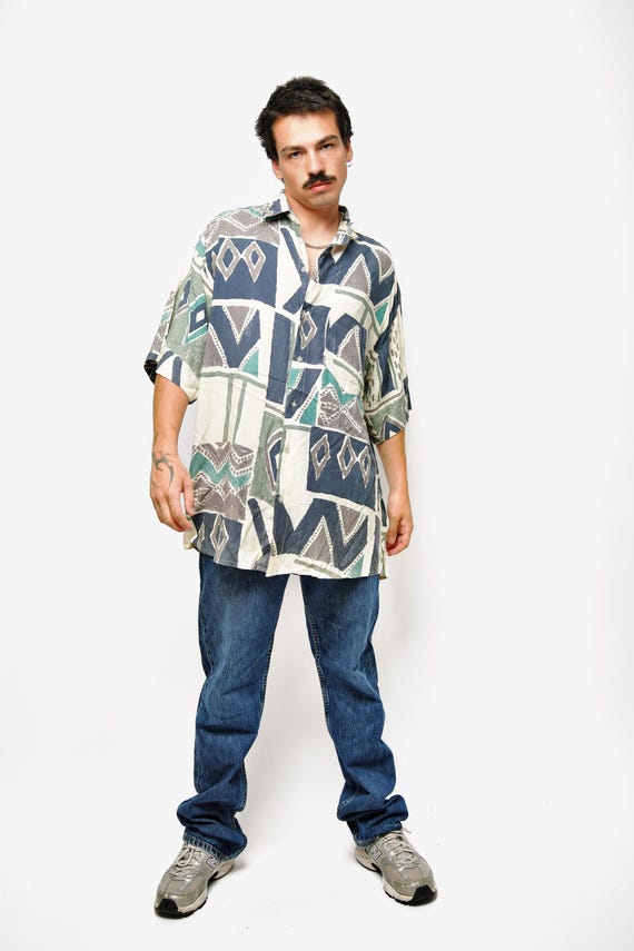 90s abstract patterned shirt men multi coloured |… - image 5