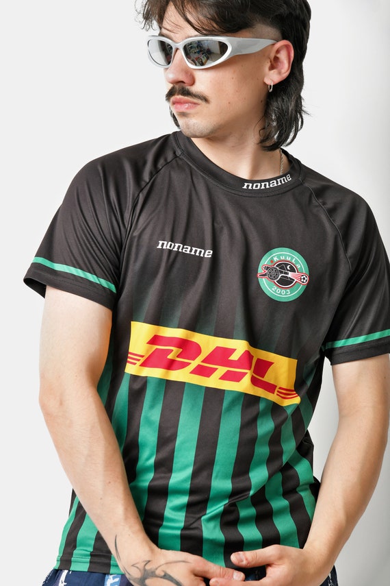Y2K Vintage Soccer Jersey in Black Green With DHL Print