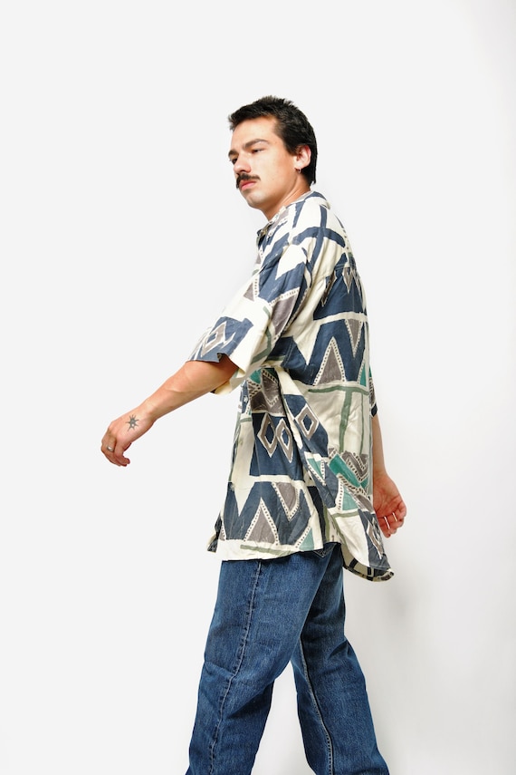90s abstract patterned shirt men multi coloured |… - image 8