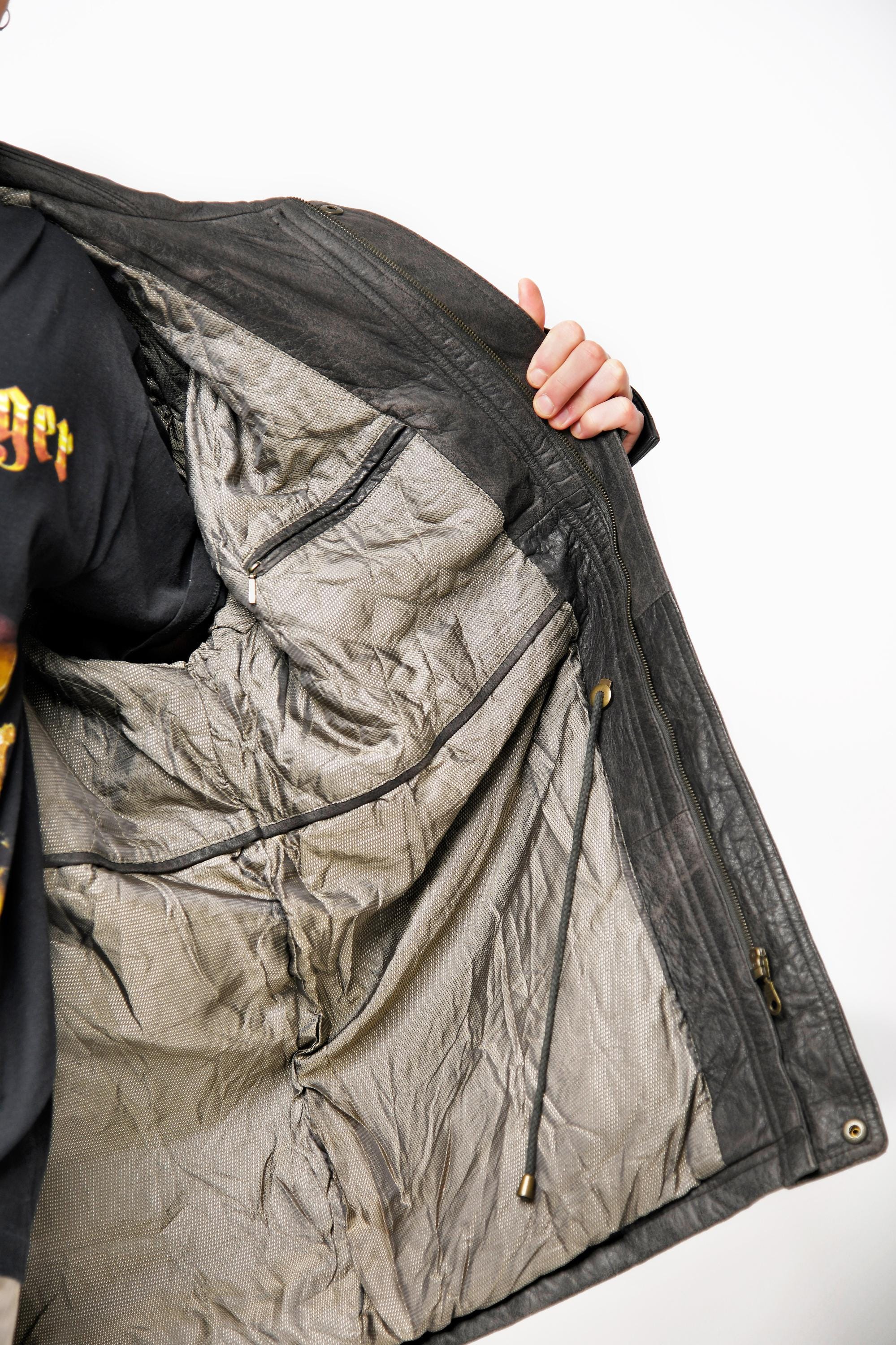 Vintage Real Leather Long Coat Brown | Men's Retro Zip up 90s 80s