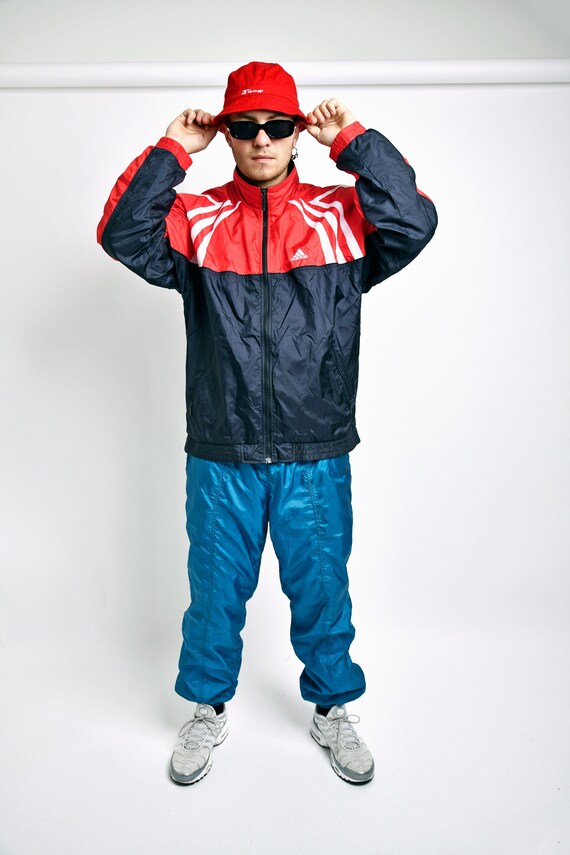 Adidas Windbreaker Navy Red 90s Vintage 