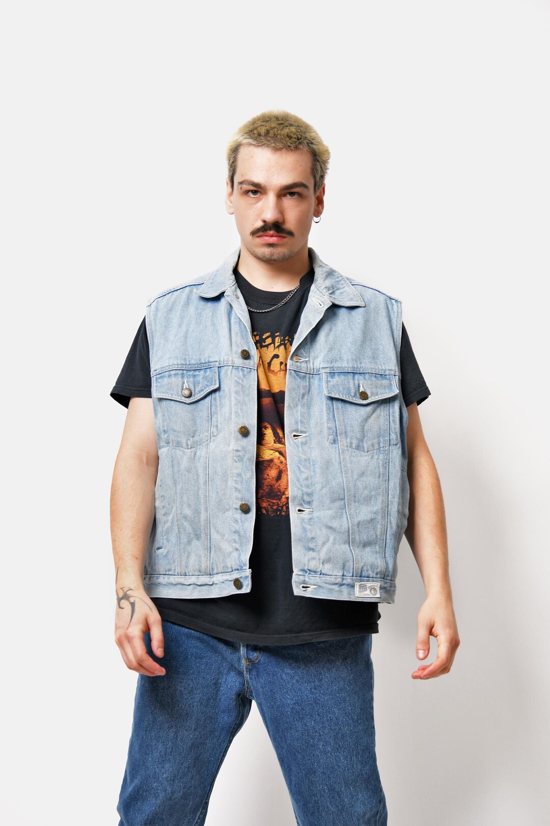 Heren Denim Gilets Blauw Punk Mouwloos Jasje Vest Casual Vintage Straat Cowboy Vest Motorfiets Racing Denim Vesten met Zak, # 2, L