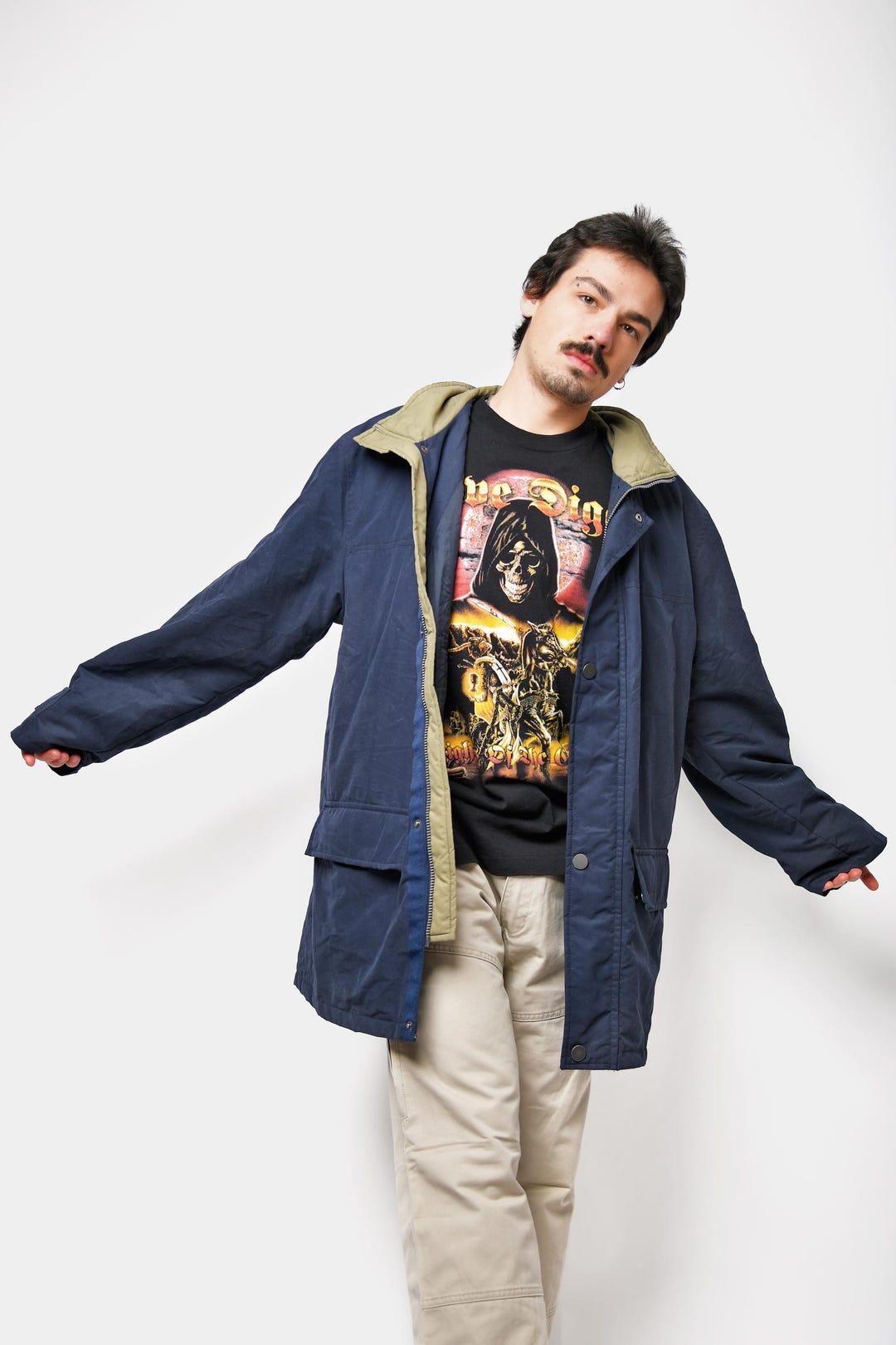 90s Vintage Parka Coat in Navy Blue Colour | 1990s Long Rain ...