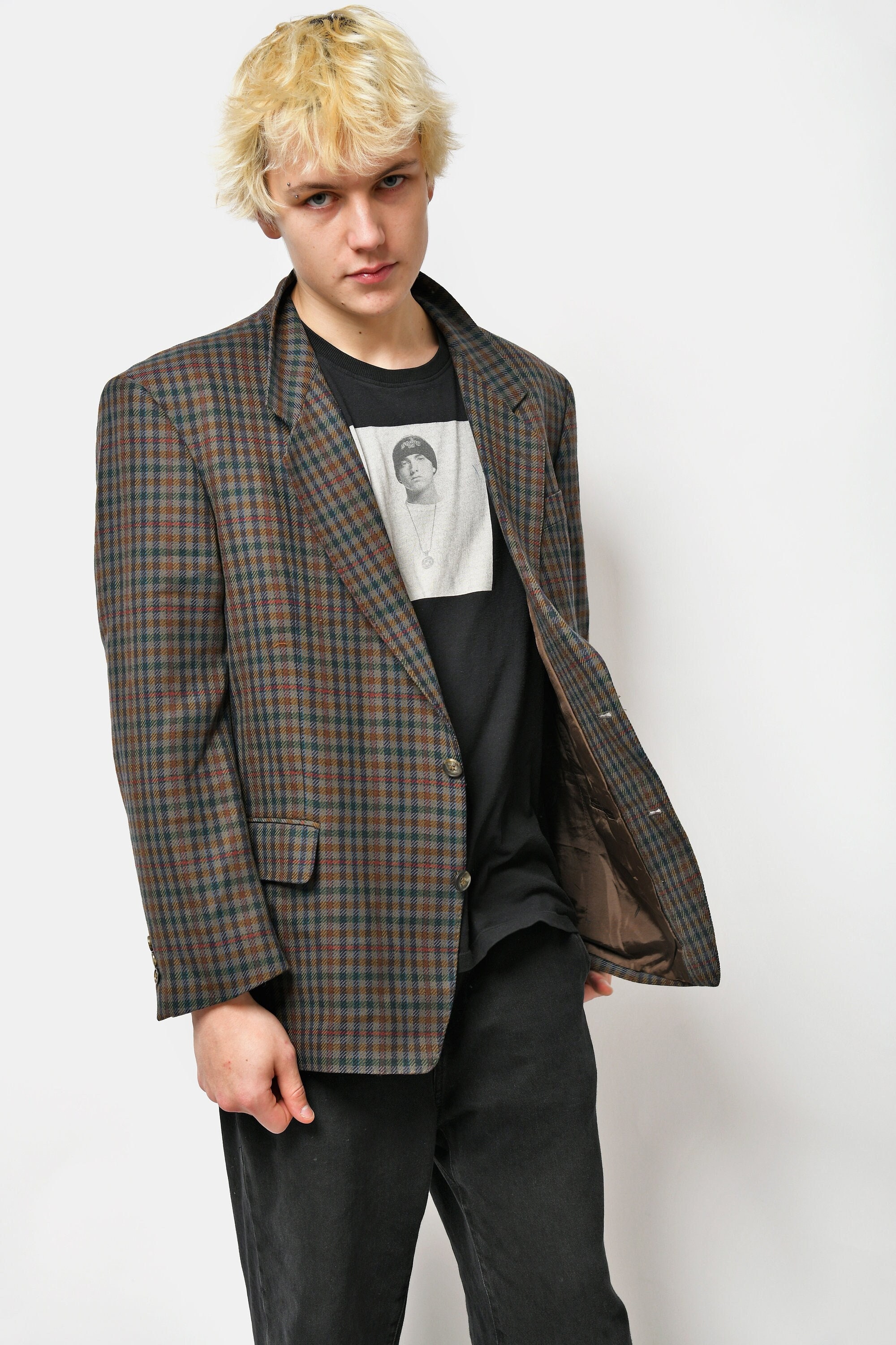 Vintage 80s Wool Blazer Multi Coloured Brown Men's | Plaid Vintage 80s Wool Blazer Multi Coloured Brown Men's | Plaid
