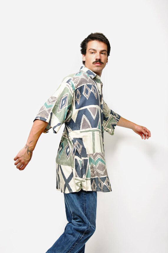 90s abstract patterned shirt men multi coloured |… - image 6