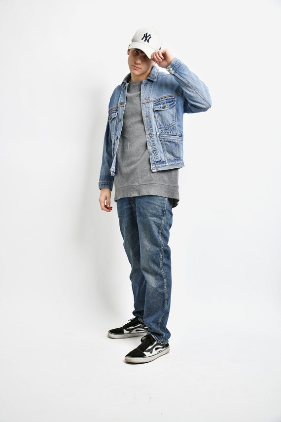 Vintage Denim Jacket Men in Mid Blue Wash | Old School 90s