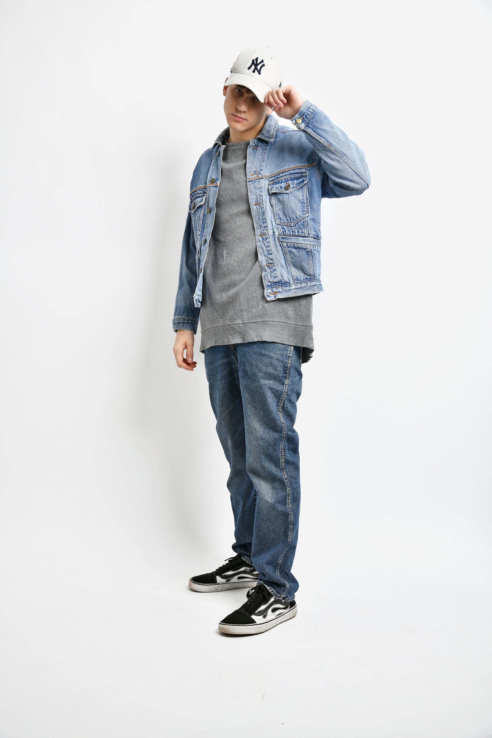 ジャケット・アウター 60s 70s USA fade blue harrington jacket Port Authority Vintage 90's Men's (M) Blue/Tan Denim Bomber