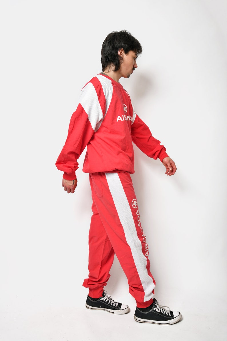 Vintage sweatsuit set red with Canadian Airline Air Canada logo print 80s 90s sport loungewear Old School retro tracksuit men Large L image 4