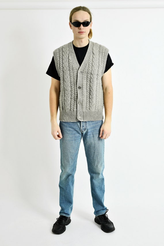 Vintage wool sweater vest men's grey | Retro 90s 8