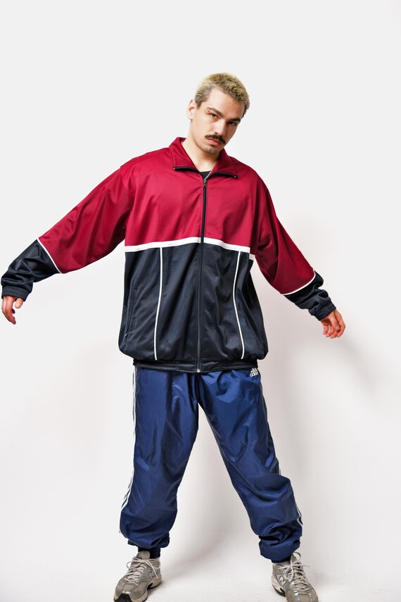 Y2K Sports Jacket Red Black Colour | Men's Vintage Tracksuit Top