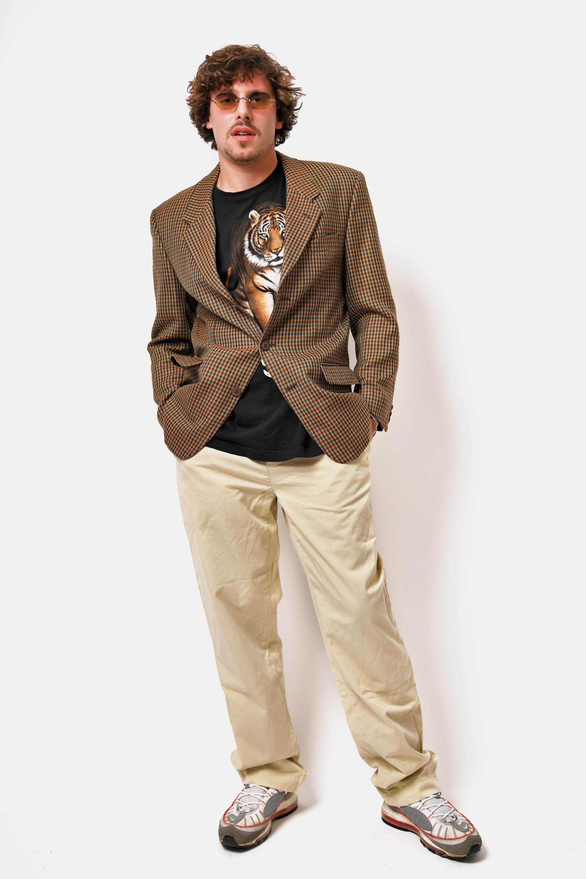 ヴィンテージ 80年代 オーバーサイズ ブレザー ブラウン マルチカラー メンズ | プレッピースタイル スポーツコート | 90年代ファッション  レトロ クラシック カジュアル ウールジャケット | ミディアム M - Etsy 日本, image size:2000x3000