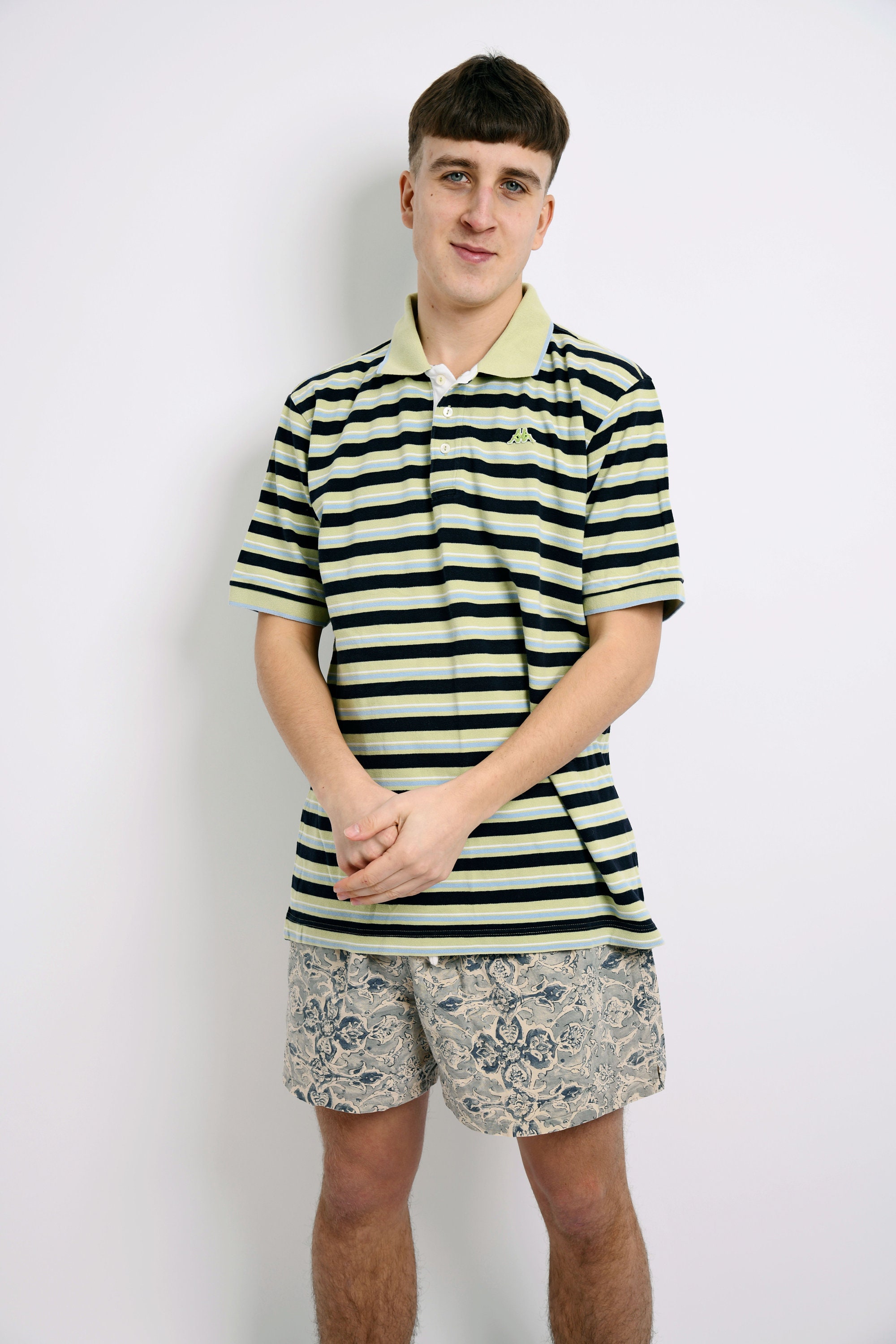 HERMES ポロシャツ　polo shirts 70s 80s 90s Hermes Women's XL 1990s Rythmes Gold Navy Nautical Vintage