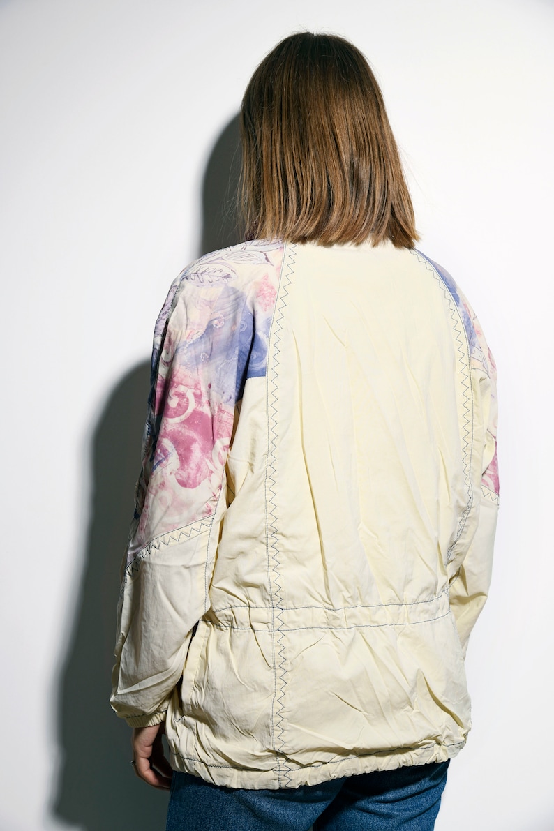 Vintage 80s windbreaker pastel jacket women Size SmallMedium SM Athletic sport shell rain coat 90s abstract lightweight wind jacket