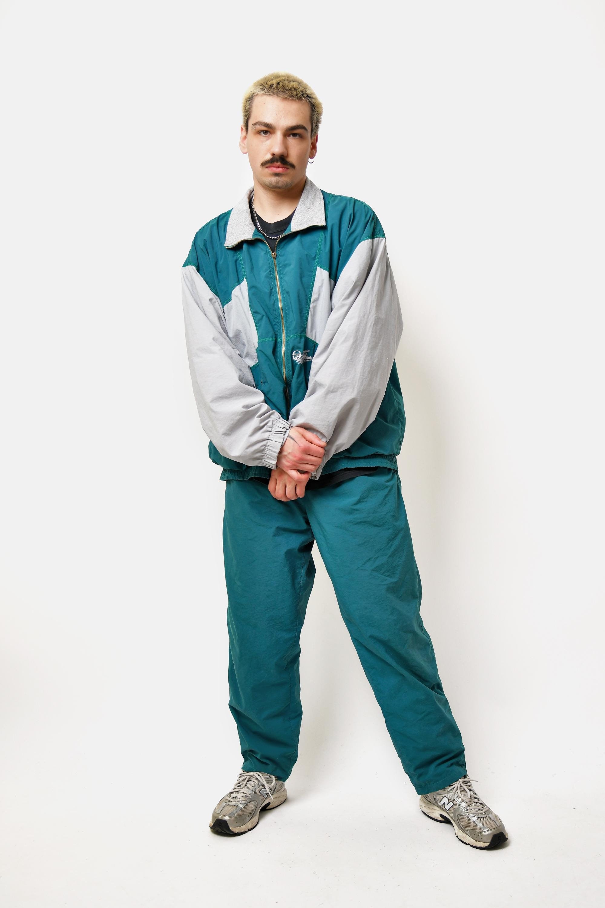 Vintage Full Tracksuit Set Green Mint Grey Colour | 90s 80s