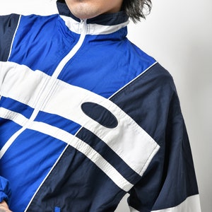 Mens vintage jacket blue white Lightweight windbreaker shell sport jacket 90s Y2K tracksuit top trainer track jacket for men Medium M image 4