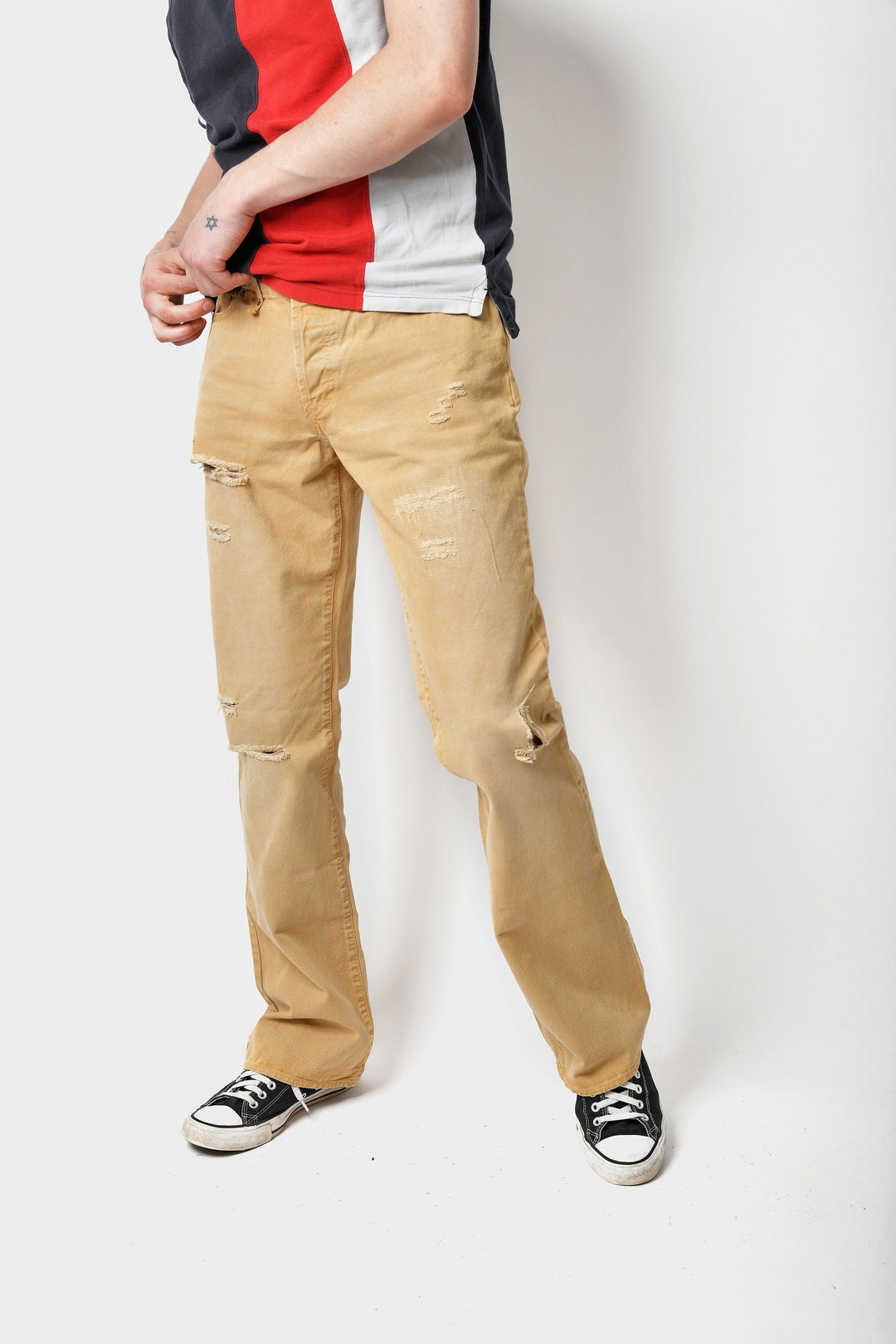Y2K Just Cavalli Distressed Brown Beige Jeans | 2000s 00s Era