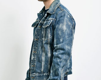 Men's 90s Bleached Vintage Denim Jacket Dark Wash | Retro
