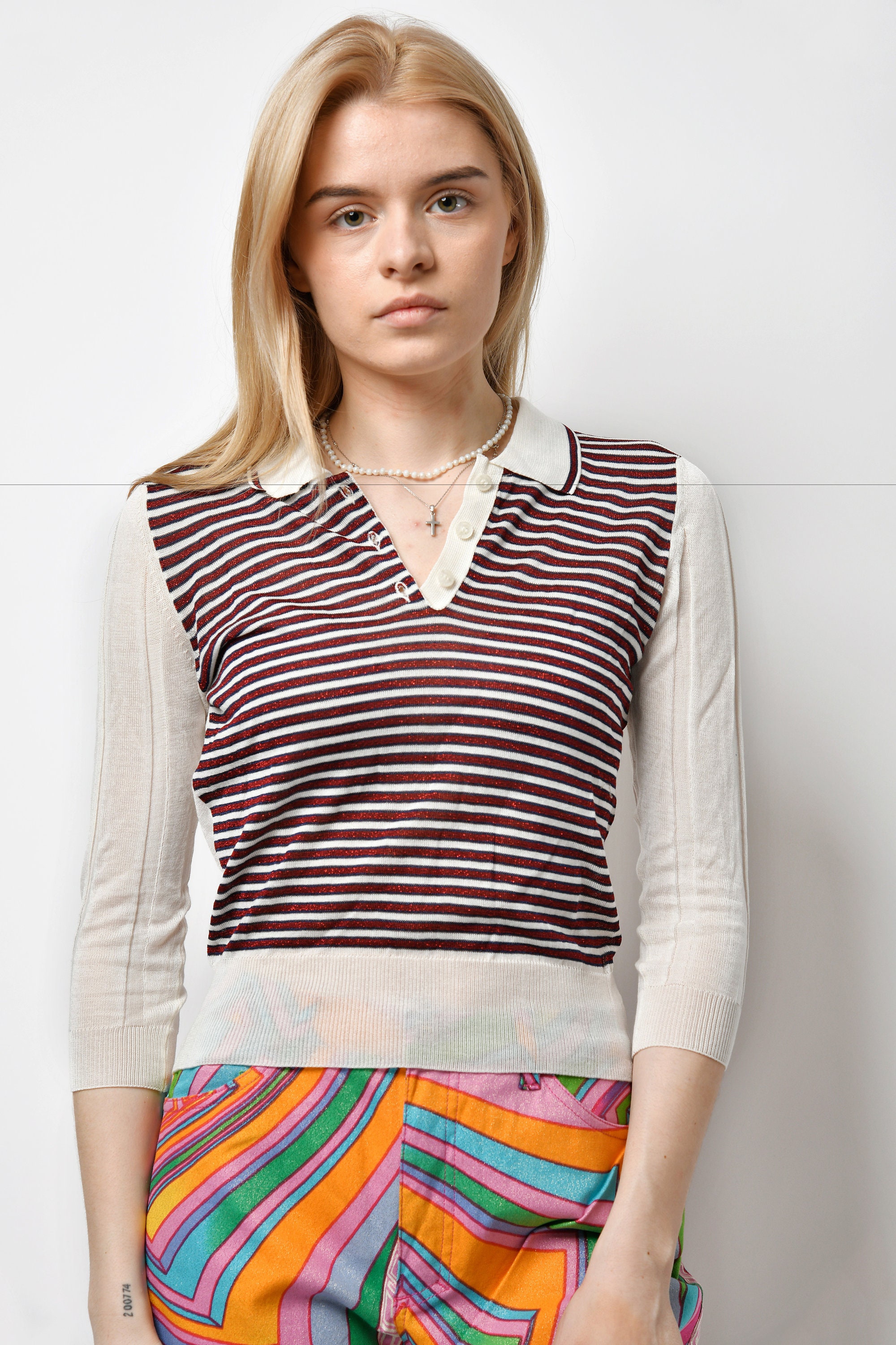 D&G Vintage Striped Polo Collar Sweater in Red White | Dolce