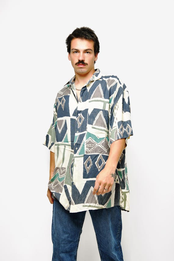 90s abstract patterned shirt men multi coloured |… - image 4