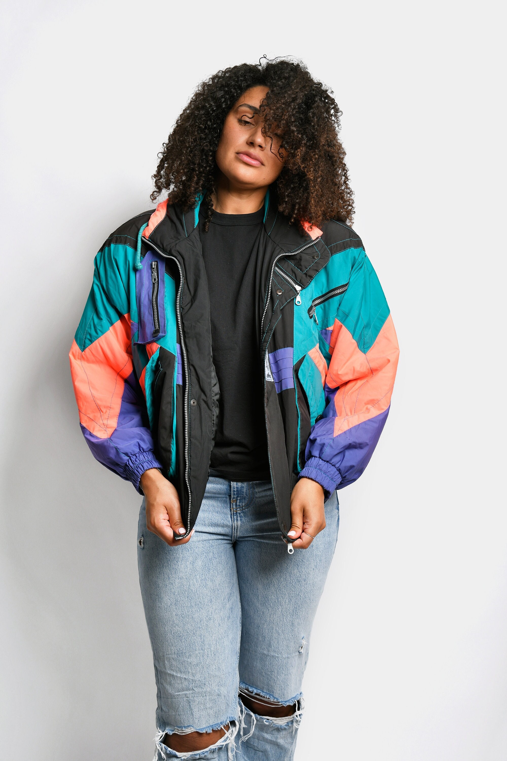 80s Vintage Ski Jacket by Elho Retro Neon Multi Colour Block - Etsy
