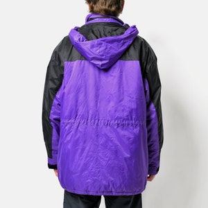 90s vintage parka jacket in purple Warm fall winter ski jacket men Retro 80s skiing sport hooded snow shell coat Large L size image 6