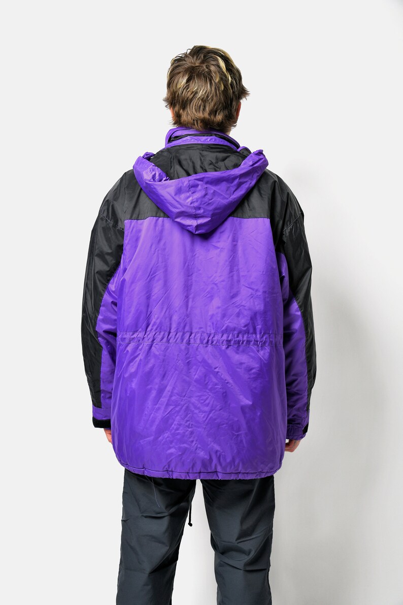90s vintage parka jacket in purple Warm fall winter ski jacket men Retro 80s skiing sport hooded snow shell coat Large L size image 6