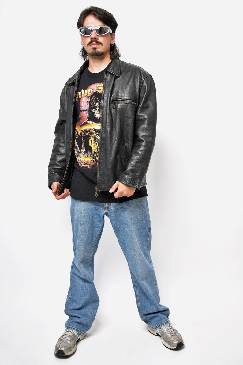 Vintage black real leather men's heavy jacket.