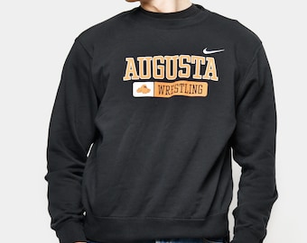 NIKE vintage svart sweatshirt med Augusta Wrestling-tryck | USA varm sportig klassisk rundhalsad tröja för män | Storlek Medium M