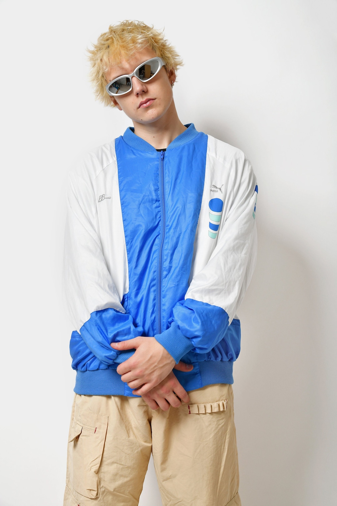 PUMA Vintage Shell Bomber Jacket | Lightweight Blue White