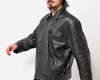 Vintage Real Leather Jacket Black for Men | Men's Y2K 2000s