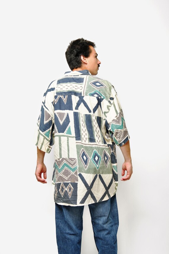 90s abstract patterned shirt men multi coloured |… - image 7