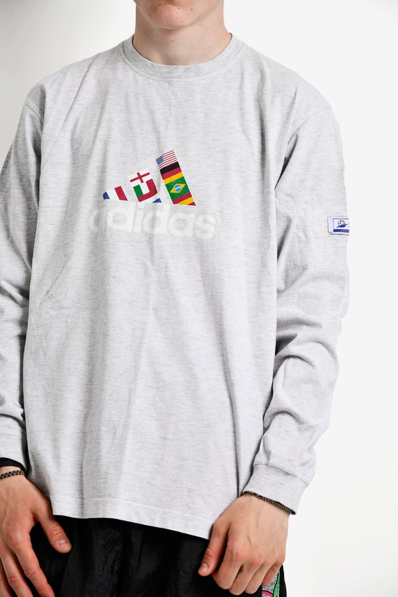 ADIDAS vintage long sleeve shirt grey mens | 90s … - image 2