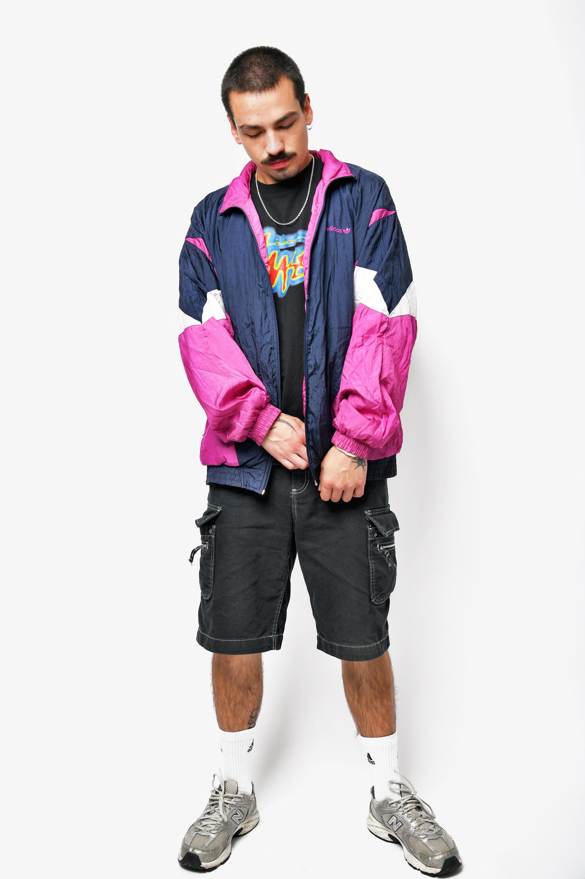 ADIDAS ORIGINALS Vintage Jacket Navy Blue Pink Colour Men's | 90s