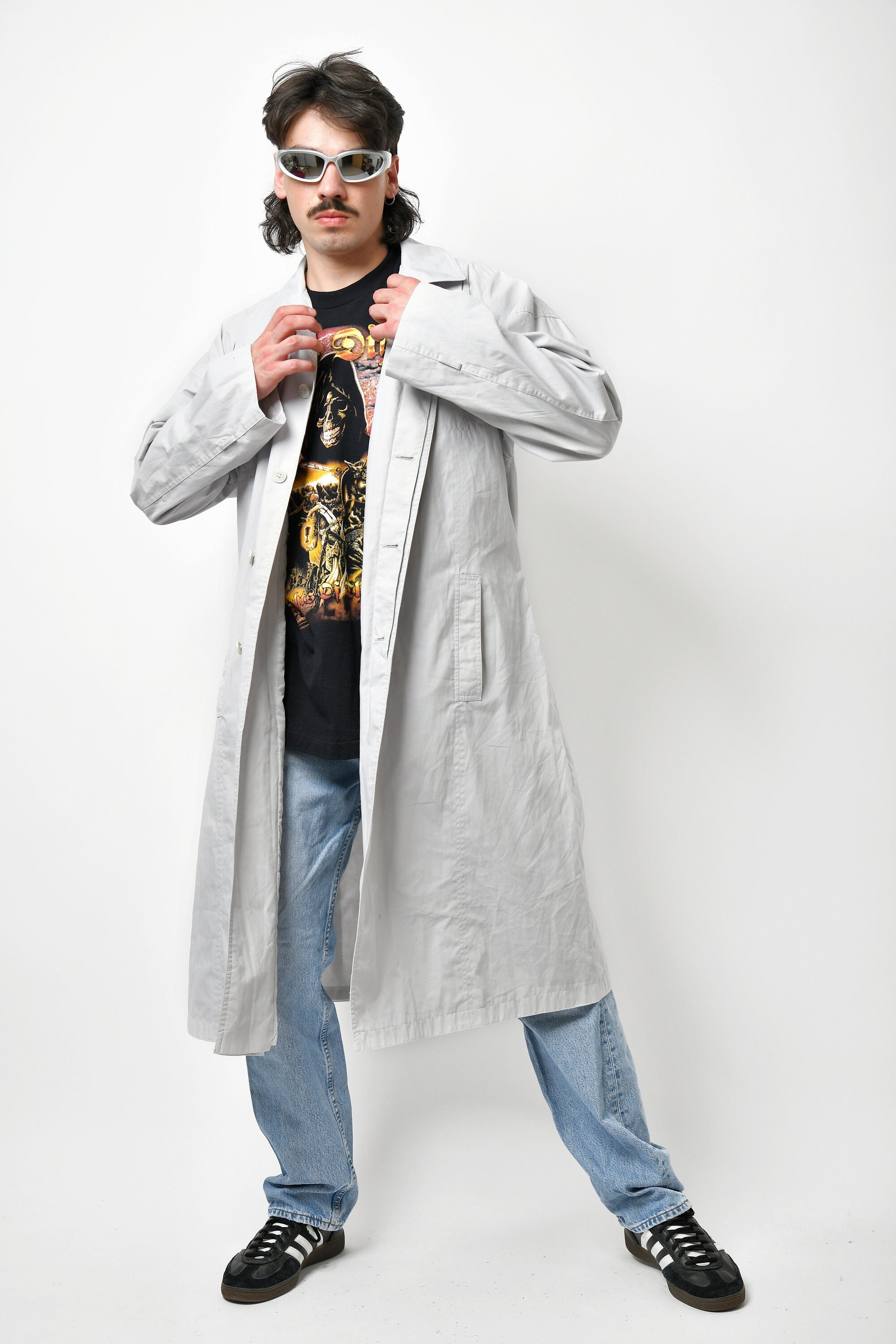 Vintage 90s Detective Trench Coat Men's Grey | Fall Autumn Vintage 90s Detective Trench Coat Men's Grey | Fall Autumn