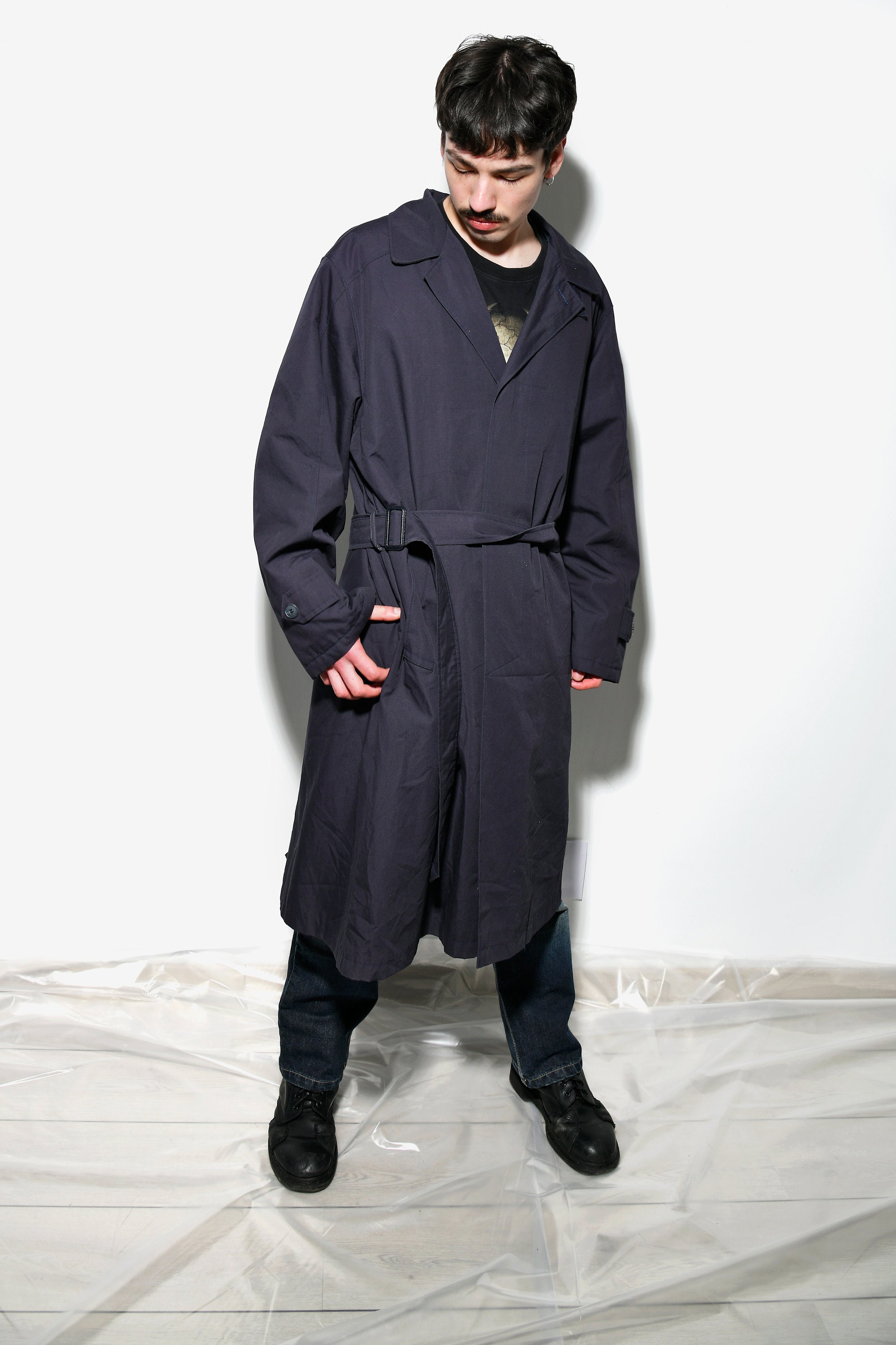 90s Vintage Detective Trench Coat Men's Navy Blue | Spring 90s Vintage Detective Trench Coat Men's Navy Blue | Spring