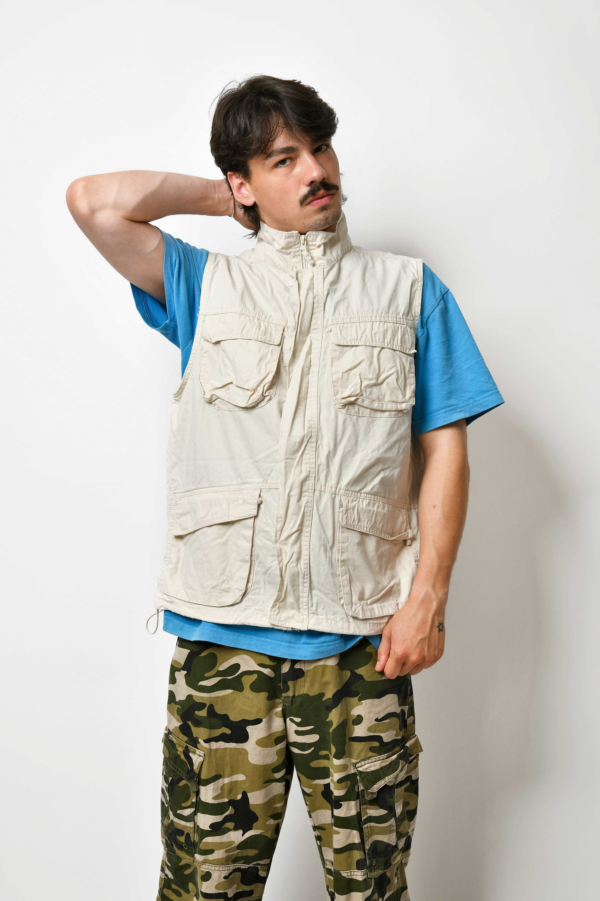 Gilet Utilitaire Vintage Homme Années 90 Y2K – Taille M, Kaki, Multiples Poches