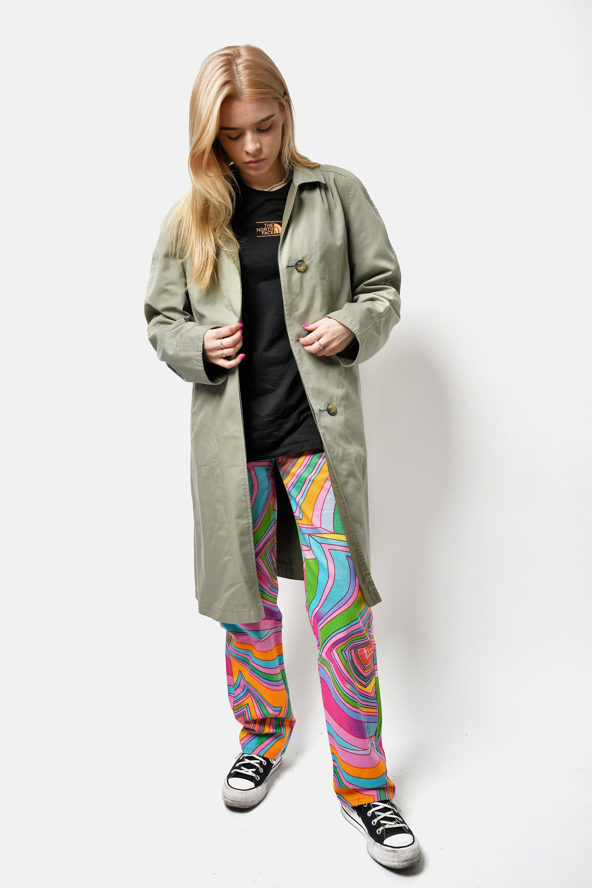 Classic Vintage 90s Double Sided Khaki Green Grey Trench