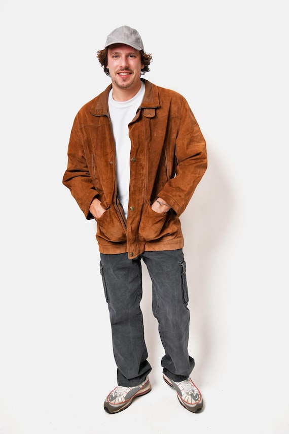 80s brown suede leather jacket | Autumn fall 90s retro western coat outerwear | Native jacket boho hippie hipster mens | Small S size