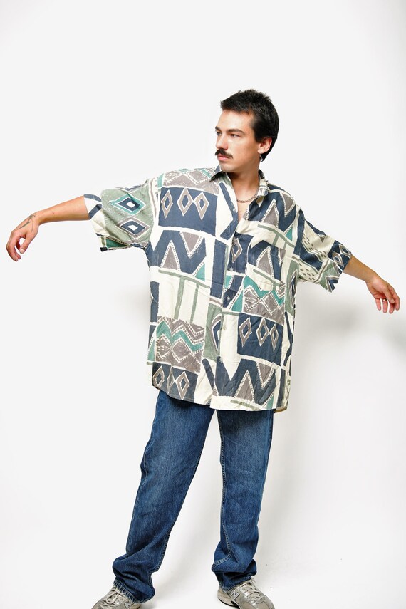 90s abstract patterned shirt men multi coloured |… - image 1