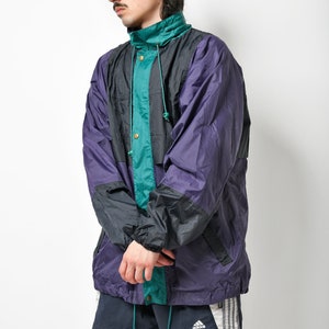 Vintage lightweight windbreaker green purple men Retro 80s hooded light jacket 90s festival rave fall shell wind rain coat Large size image 2