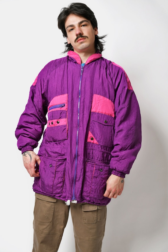 Retro 90s Sport Parka Coat in Purple Colour Men's | Vintage 80s